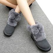 雪地靴女冬季2023韩版真皮平底兔毛保暖加绒学生女棉鞋短靴子