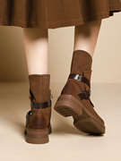 惠州马丁靴女2023厚底圆头磨砂复古棕色短靴秋季绒面中筒靴子