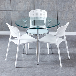 钢化玻璃餐桌玻璃圆桌洽谈桌椅，组合会客桌饭桌，家用小圆桌子玻璃桌