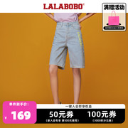LALABOBO夏秋款美式时尚可爱阔腿牛仔五分短裤女L21B-WXZD35