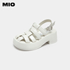 MIO米奥2023夏季欧美风纯色高跟搭扣复古时髦通勤罗马凉鞋女鞋