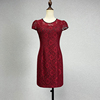 品牌折扣红色蕾丝短袖连衣裙，女弹力修身性感，镂空礼服包臀裙中裙子