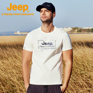 jeep户外透气速干t恤男夏季印花短袖，大码圆领休闲风运动上衣