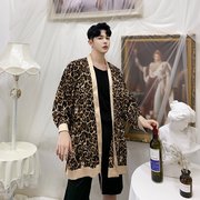夏季中年上市韩版时尚豹纹外套，潮牌男装薄款七分袖开衫风衣