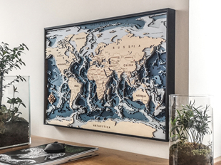 木质艺术地图立体蓝色海洋地形客厅墙挂装饰画创意礼物摆台