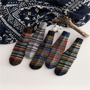 秋冬季保暖羊毛袜男士，韩系原宿兔羊毛袜子，加厚民族复古中长筒袜