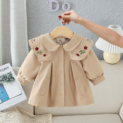 女童秋装外套中长款韩版洋气女宝宝英伦风衣婴儿时髦外套开衫上衣