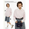 unretro日系拼接粉色条纹长袖，衬衫女学院风，小个子宽松纯棉衬衣