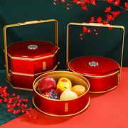 中国风婚礼糖果盒糕点盒结婚双层手提马口铁食盒陪嫁红色分格果盘