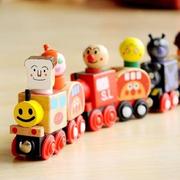 木质面包超人玩具汽车磁性组合套装，宝宝卡通小火车儿童趣味玩具礼