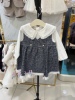 韩国童装24春女童娃娃领白色长袖t恤洋气背心，裙时尚公主范套装(范套装)