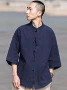 日系亚麻衬衫男女春秋季中国风，唐装七分袖，中式棉麻休闲薄款衬衫