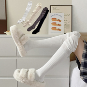 长筒袜子女纯棉过膝袜女士高筒袜拼接大腿袜秋冬纯白色女袜堆堆袜