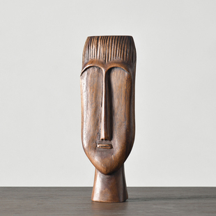 迦乐东南亚进口北欧美式乡村桌面装饰创意摆件手工实木雕人面像