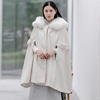 复古原创女装中国风冬季超大毛领羊毛呢披肩连帽斗篷外套大衣