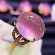 莫桑比克粉水晶天然女芙蓉石戒指(石，戒指)18k玫瑰，金镶嵌(金镶嵌)搭配钻石原创设计