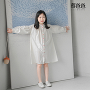 蔡爸爸女童装文艺春季长袖白色连衣裙小个子女装贝壳扣衬衫裙1231