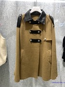 赫本风欧洲站2021年秋冬女装双排，扣无袖斗篷外套大衣商场同款潮牌