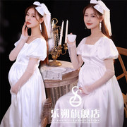 2021网红影楼摄影拍照白色孕妇孕妇礼服孕味艺术主题写真服装