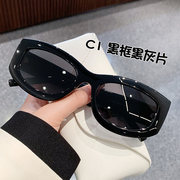 欧美时尚网红个性黑色小框墨镜女科技感配饰太阳镜高级感眼镜拍照