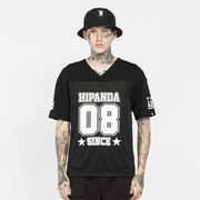 Hipanda你好熊猫T恤男款短袖设计潮牌夏季网布印花运动T国潮