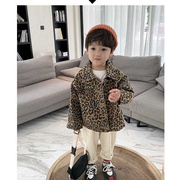 豹纹外套男童2021儿童冬装一体绒立领韩版宽松休闲保暖上衣潮