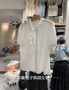 韩国进口 2024夏季 舒适系带泡泡袖轻薄短袖衬衫衬衣女