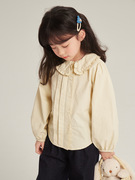 2024韩版女童长袖花边领衬衫儿童打褶甜美森系娃娃衫宝宝上衣