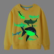 童装卫衣男童黄色鲨鱼夜光秋装儿童中大童运动纯棉薄长袖体恤