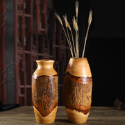 泰国芒果木雕树皮纹花瓶复古干花花瓶花器东南亚装饰摆件大号花瓶