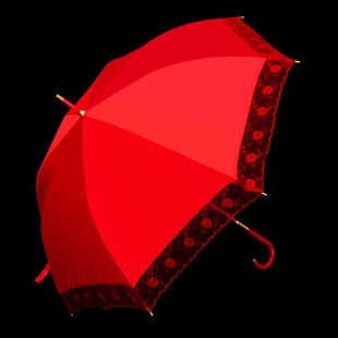 婚庆结婚新娘伞接亲出嫁大红伞纯色长柄蕾丝边喜庆全自动雨伞