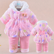 女宝宝冬装加绒加厚棉袄，套装0-1-2岁半棉衣服，3-9个月婴儿童外出服