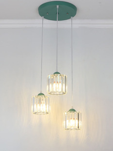 北欧餐厅吊灯水晶3头简约现代创意个性过道阳台灯绿色奶油风灯具