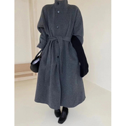 韩国羊毛外套灰色2023冬高级感黑色中长款澳毛，双面羊绒大衣女