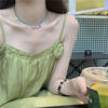 超仙森系夏季嫩绿山茶花吊带连衣裙小清新甜美白色开衫两件套超会