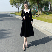 法式赫本风黑色金丝绒连衣裙女2023春秋装高级感气质显瘦裙子