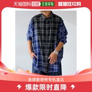 日本直邮antiqua 男士复古风格拼接格子衬衫 软暖舒适面料 时尚斜
