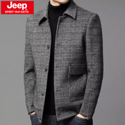 jeep男士双面呢短款羊毛尼，子夹克秋冬休闲中年毛呢大衣翻领外套