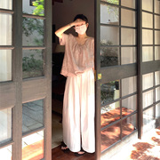 Motzu 藕粉超仙亚麻短袖衬衫女2023年夏季设计感小众短款上衣