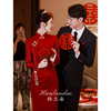 新中式旗袍敬酒服2023新娘酒(新娘酒)红色，国风小个子回门长袖订婚礼服