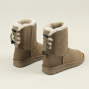 雪地靴女冬季时尚真牛皮羊毛，中筒加绒保暖防滑平底加厚女棉鞋