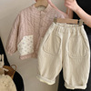 日本双面外套秋冬宝宝粉色白色洋气拼接立领棉衣套装童女童装