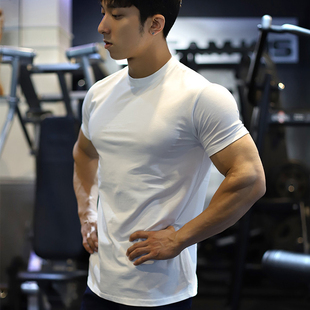 美式运动短袖男t恤健身上衣服，训练紧身白色夏速干弹力显肌肉修身