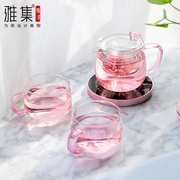 雅集茶具保温底座耐热玻璃花茶壶，过滤加热杯垫，茶杯泡茶壶家用套装
