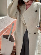 韩版高端阿尔巴卡羊驼绒大衣女设计师款平替无领毛呢外套高级气质