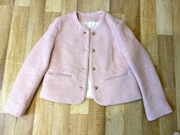 粉色小香风白鸭绒(白鸭绒，)圆领单排扣短款感羊毛拼接修身设计感外套潮