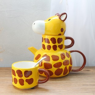 侣盖长颈动物对杯茶套杯子马杯陶瓷创意情咖啡带鹿3D杯装克