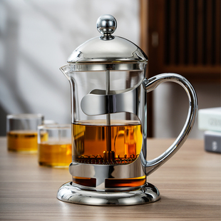雅风雅士壶玻璃泡茶壶，不锈钢耐热冲茶器法压壶咖啡壶，茶壶滤压茶壶