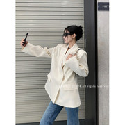 方汀FANGT/米白色西装短款外套女早春气质高级感小众宽松韩版西服