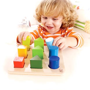 Hape渐变拼拼乐宝宝几何形状认知积木颜色分类数字配对益智玩具12
